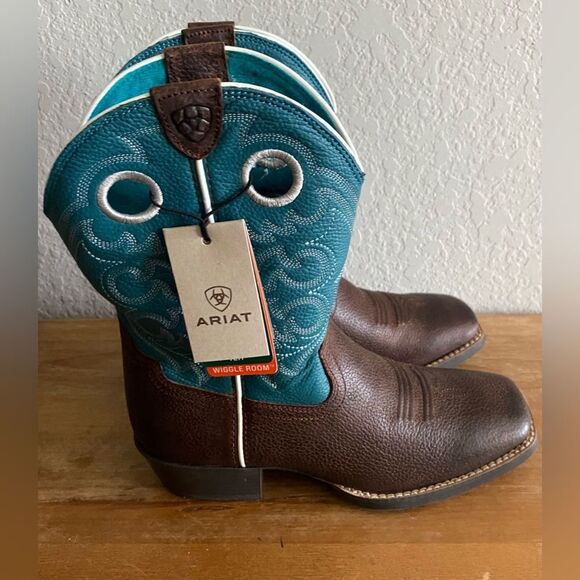 Kid's Boy Ariat Crossfire Square Toe Turqouise Brown Boots  Size 4 Western - Picture 3 of 14